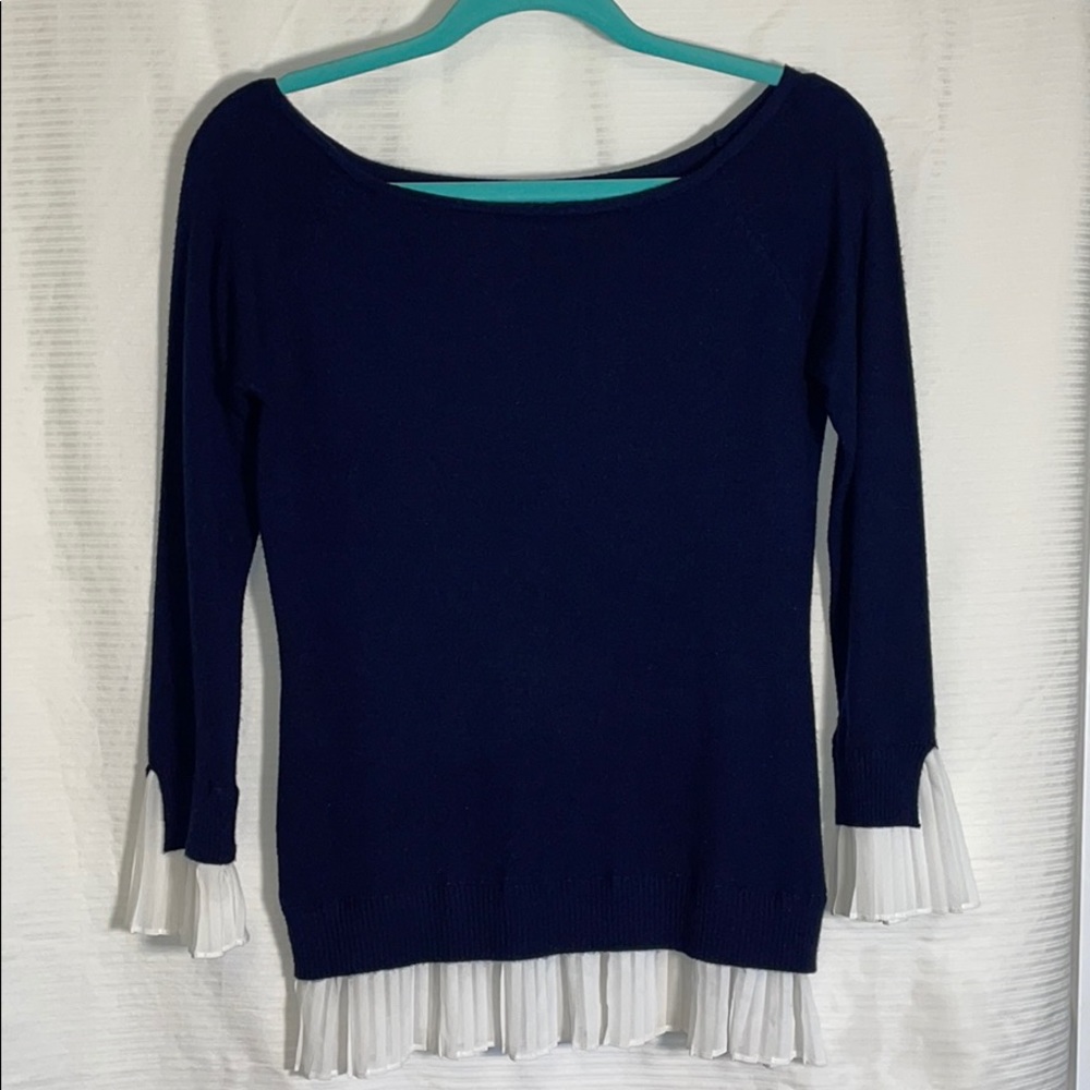Navy boat neck pleated sweater